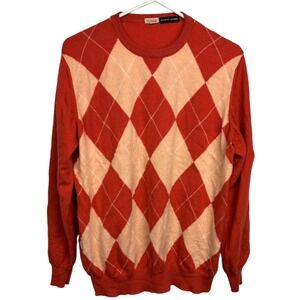 Malo Bergdorf Goodman Mens Sz 52 Argyle Sweater 100% Cashmere Orange Peach Italy